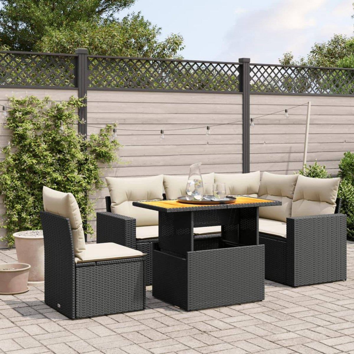 VIDAXL Salon de jardin 6 pcs avec coussins noir resine tressee