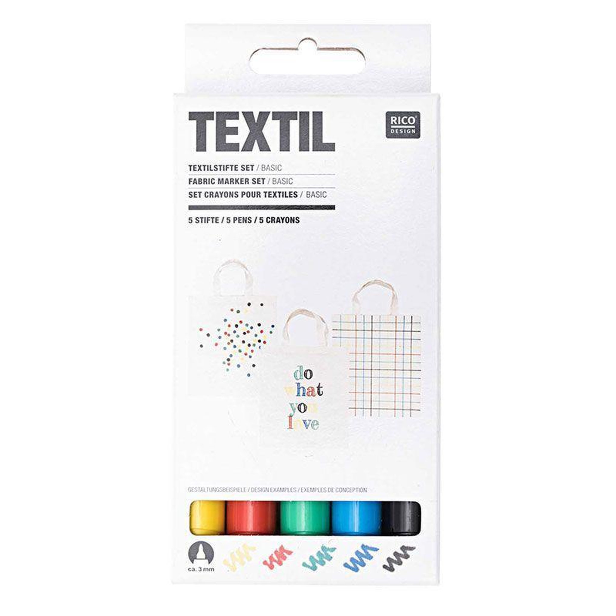 Voir la diapositive 1 : RICO DESIGN 5 feutres pour textiles basic