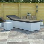 VIDAXL Chaise longue avec coussin et table a the rotin Blanc