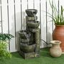 Voir la diapositive 2 : OUTSUNNY Fontaine de jardin cascade 4 pots débit réglable pompe à eau submersible incluse résine noir bronze vieilli