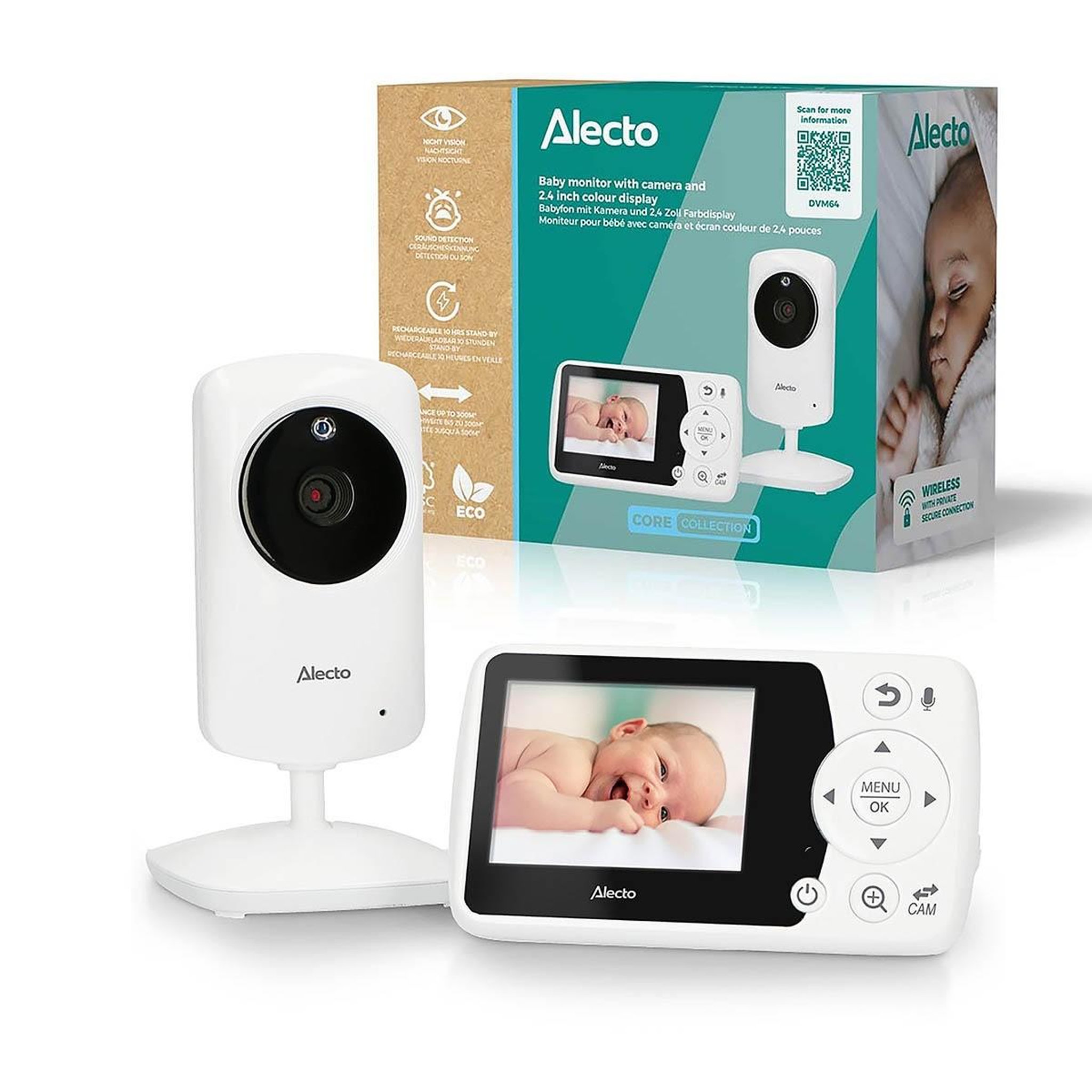Voir la diapositive 6 : ALECTO Babyphone vidéo Caméra écran couleur 2,4 pouces Vision nocturne VOX Interphone Portée 50 m Alecto