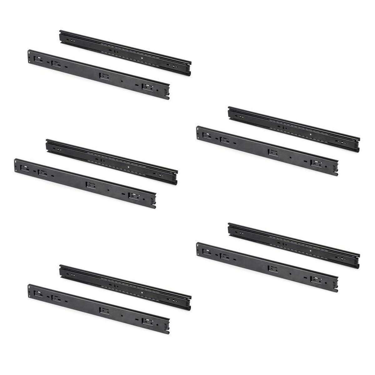 EMUCA SRL 5 paires de coulisses a billes pour tiroirs à sortie totale, H 45 mm, L 500 mm, noir