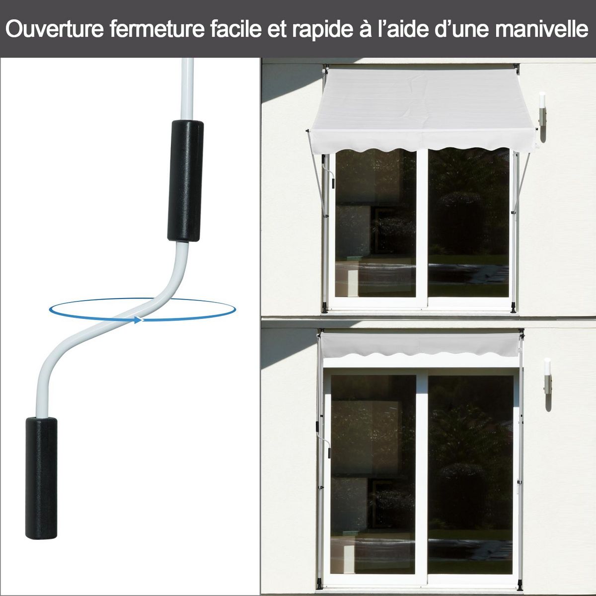 OUTSUNNY Store banne manuel rétractable 2L x 1,5l x 1,7-2,8H m inclinaison réglable installation rapide métal alu polyester blanc