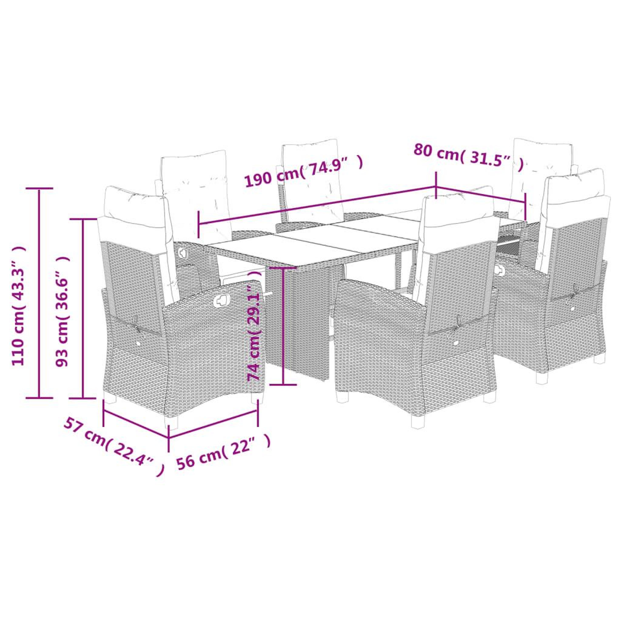 Voir la diapositive 6 : VIDAXL Ensemble a manger de jardin coussins 7 pcs melange beige rotin