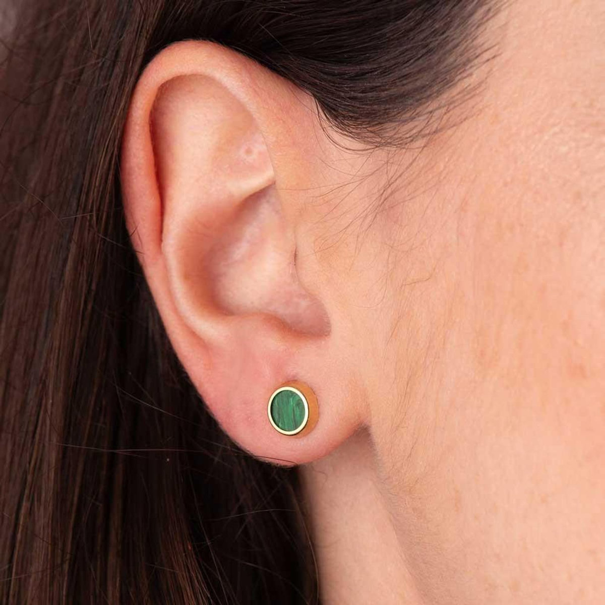 L'ATELIER D'AZUR Boucles d'Oreilles Or 18 Carats 750 Jaune et Malachite - Rondes
