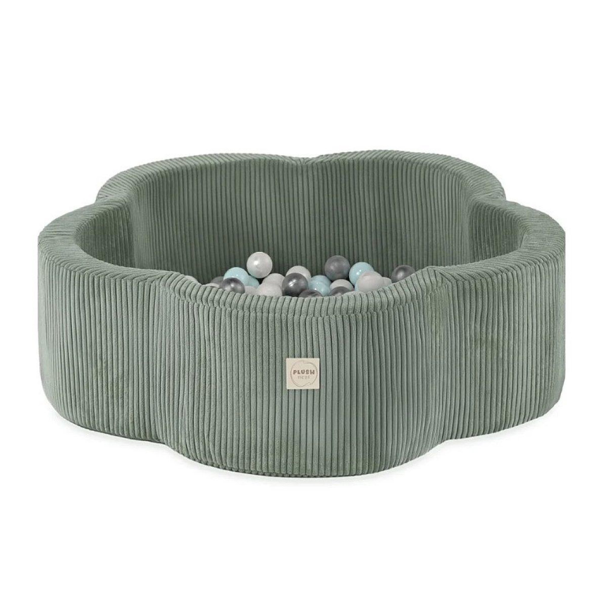 PLUSH NEST Piscine 95x30 en velours vert 200 balles : perle perle menthe argent