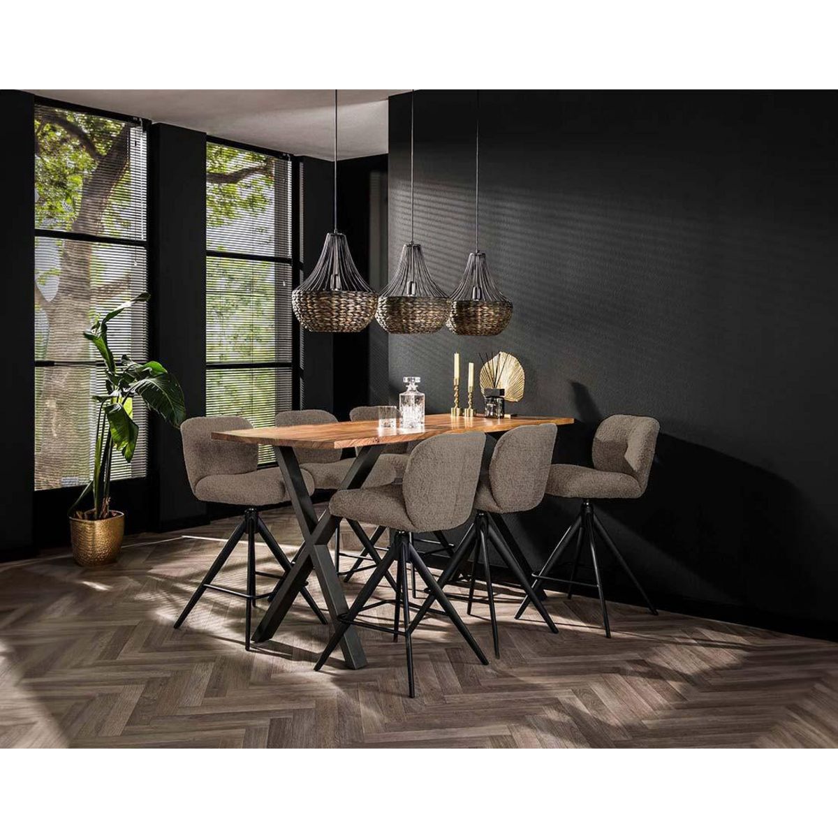 LISA DESIGN Arani - lot de 2 tabourets de bar pivotants - en tissu bouclette taupe