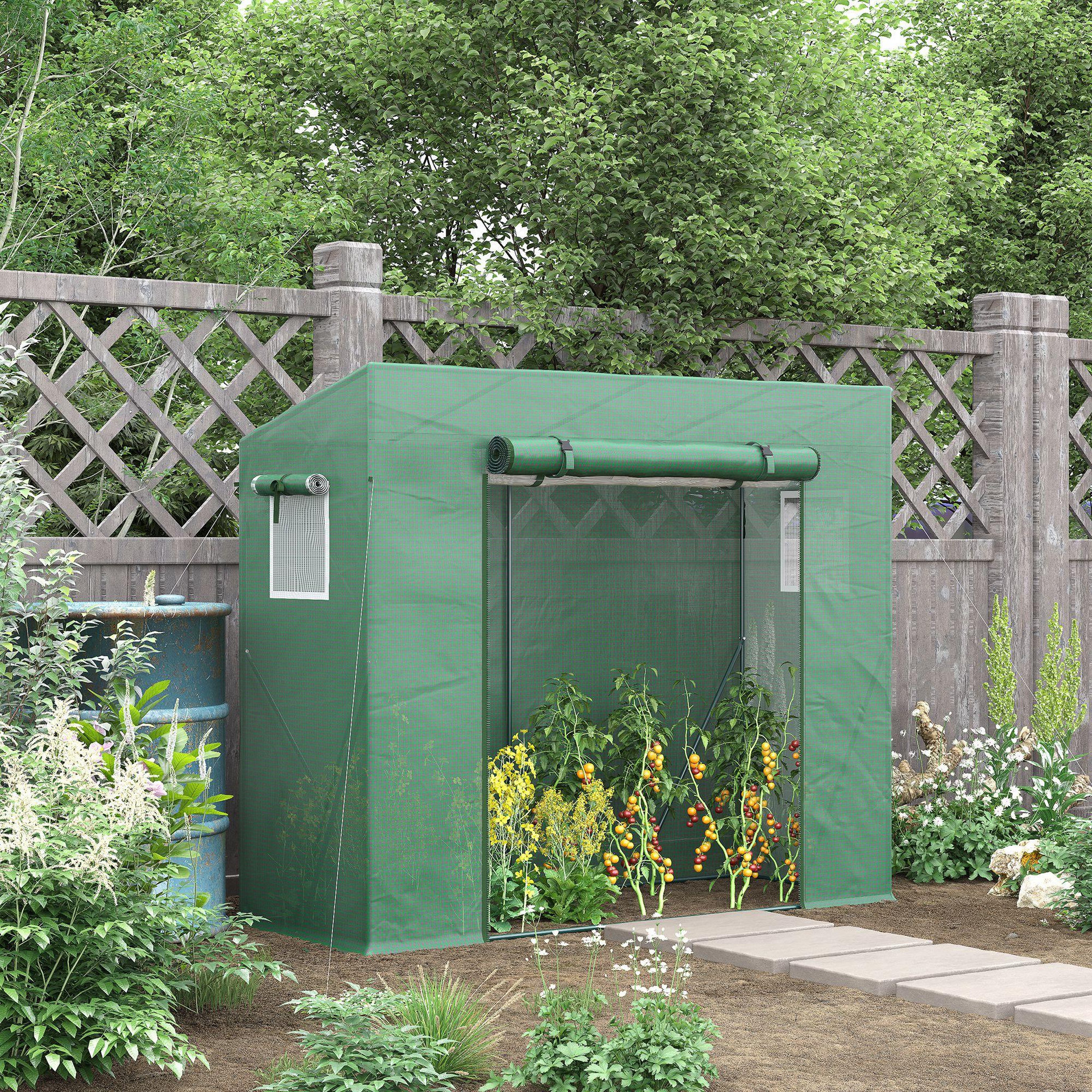 Voir la diapositive 4 : OUTSUNNY Serre de jardin balcon 1,54 m² - porte zippée enroulable, 2 fenêtres moustiquaires - acier pe haute densité anti-uv vert