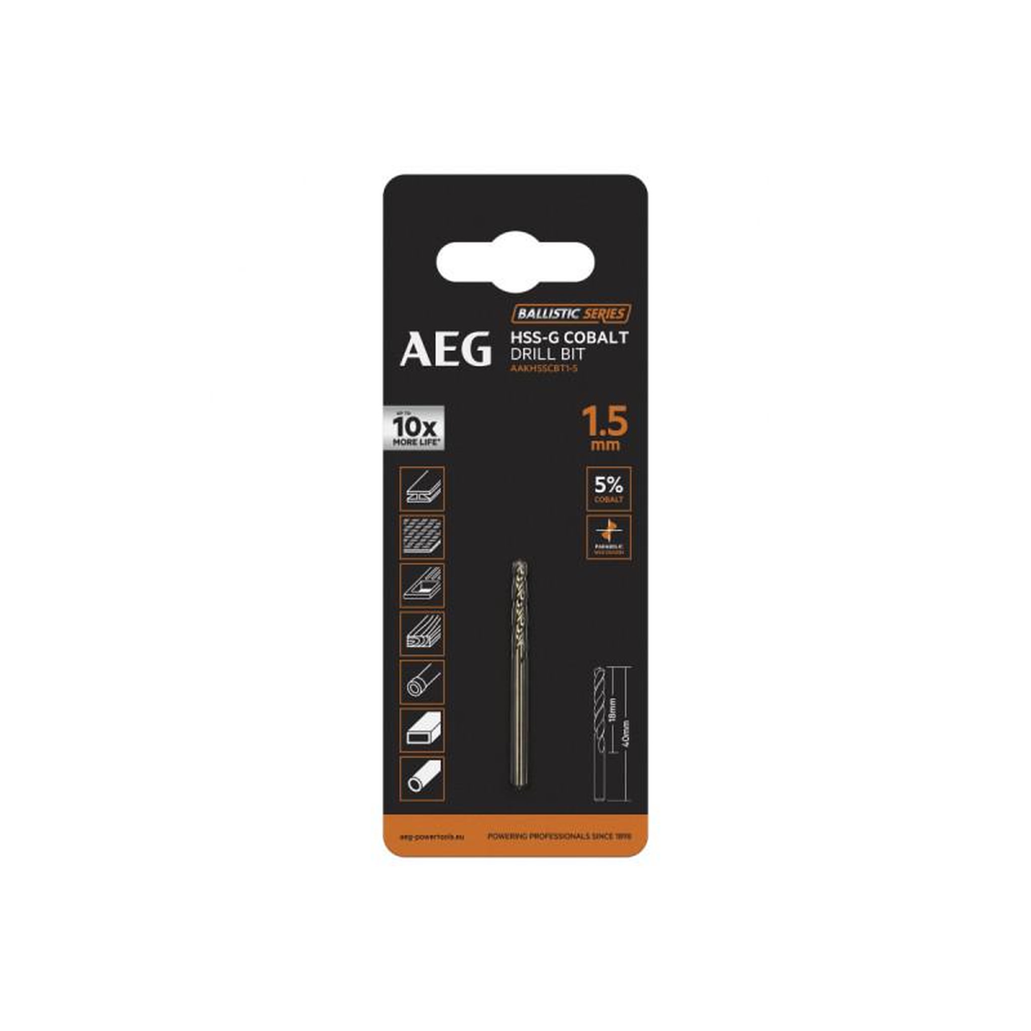 Voir la diapositive 2 : AEG Foret à métaux AEG - HSS-G Cobalt - 1,5 x 40 mm