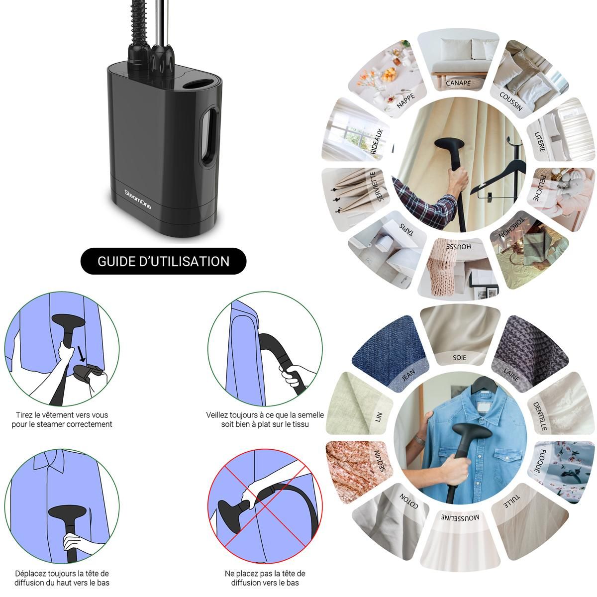 Steamone Défroisseur vapeur vertical 40g/min 1900w - uni900gb