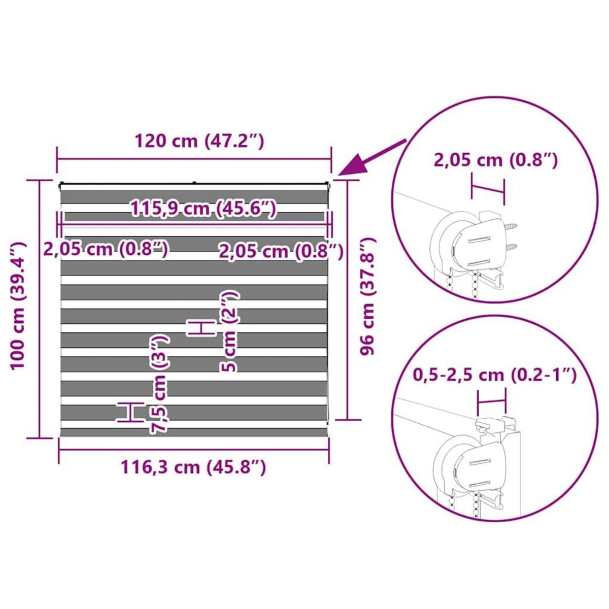 VIDAXL Store zebre marron sable largeur du tissu 115,9 cm polyester