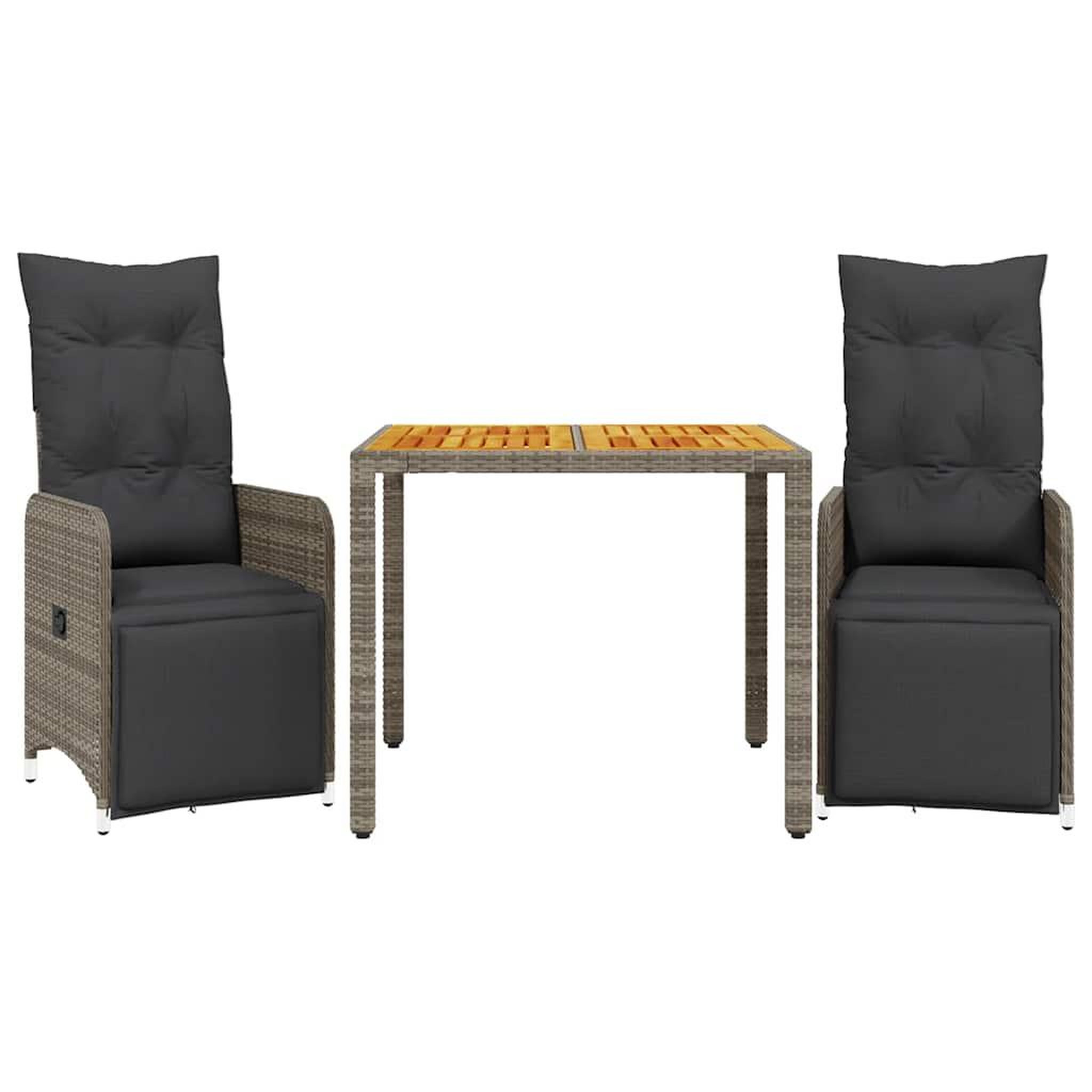 Voir la diapositive 2 : VIDAXL Ensemble de bistro de jardin 3 pcs coussins gris poly rotin