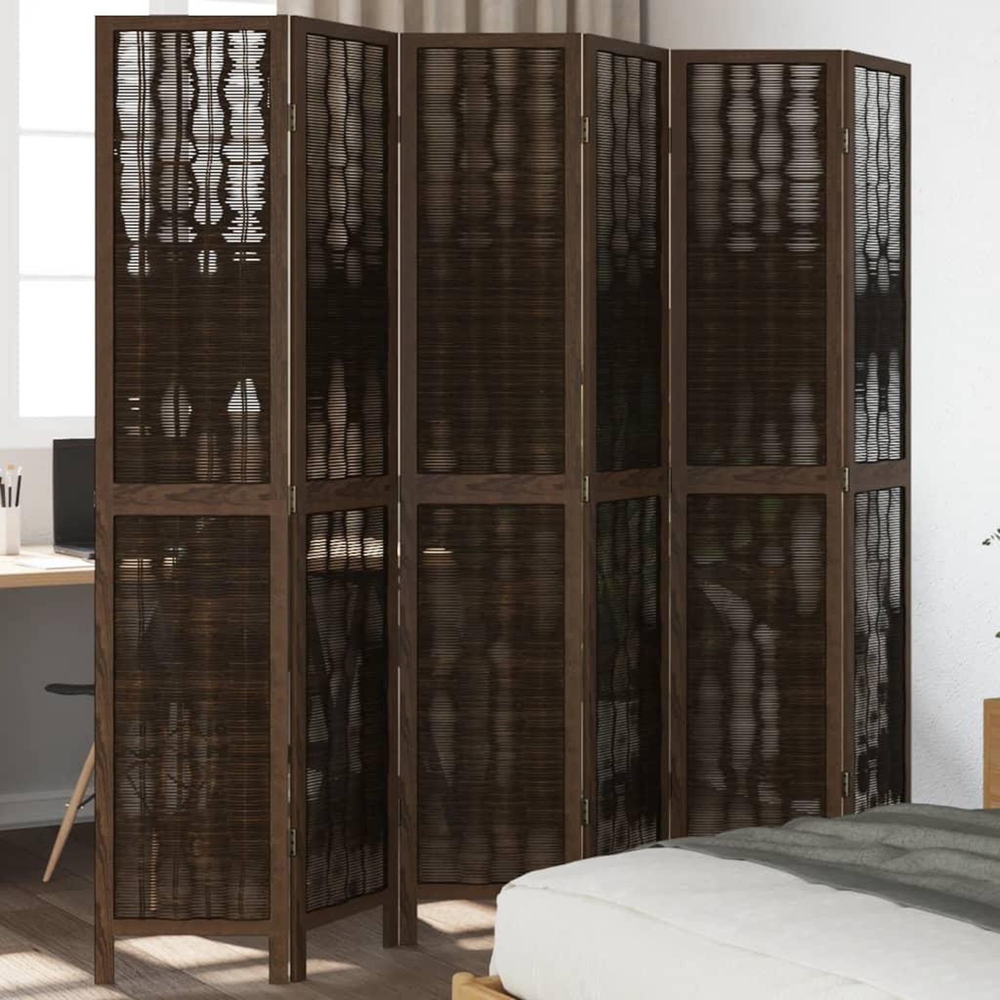 VIDAXL Cloison de separation 6 panneaux marron fonce paulownia massif