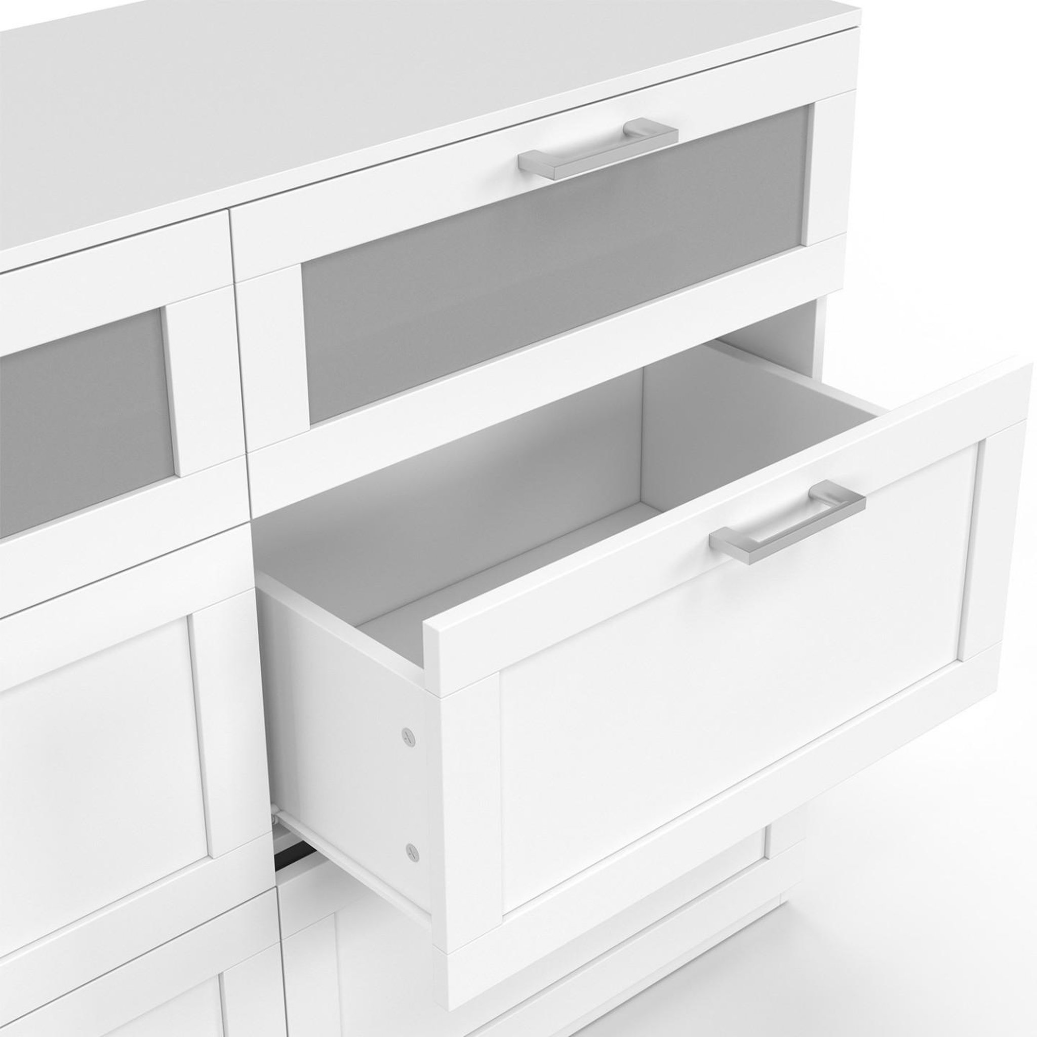 Voir la diapositive 6 : ID MARKET Commode 6 tiroirs vito 110 cm bois blanc et effet givré