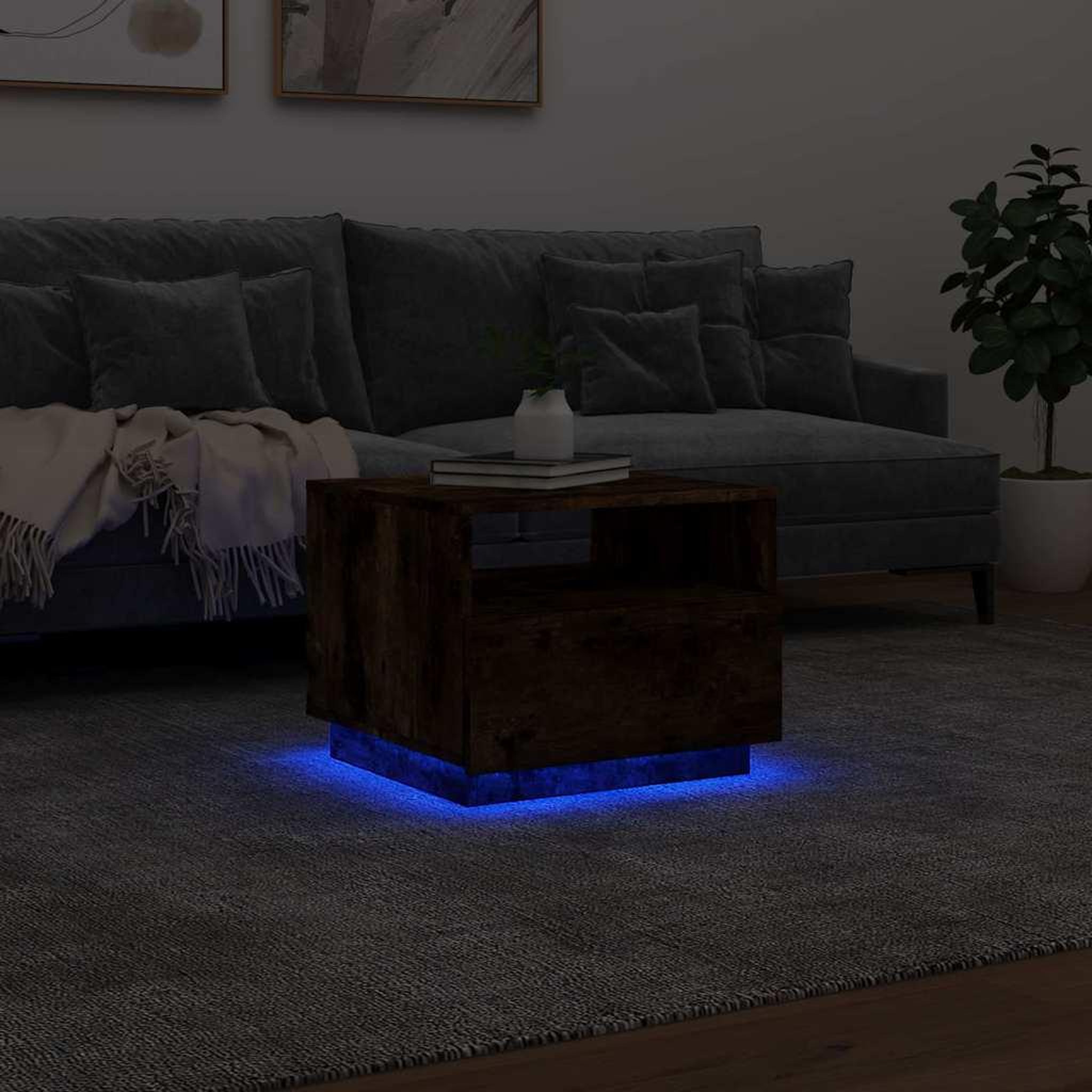 Voir la diapositive 5 : VIDAXL Table basse avec lumieres LED chene fume 50x49x40 cm
