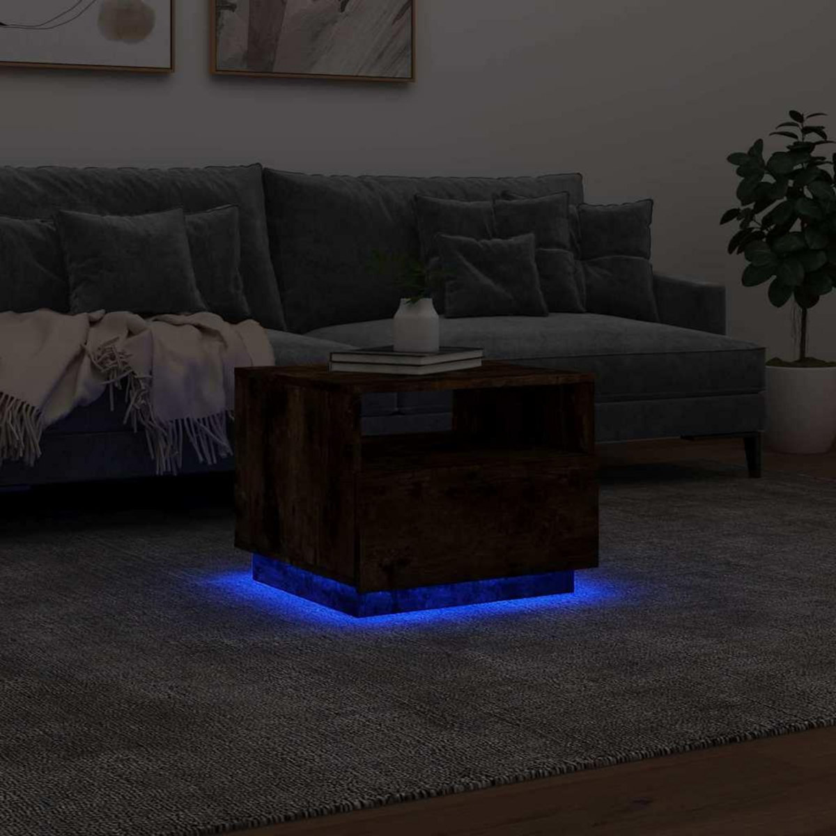 VIDAXL Table basse avec lumieres LED chene fume 50x49x40 cm