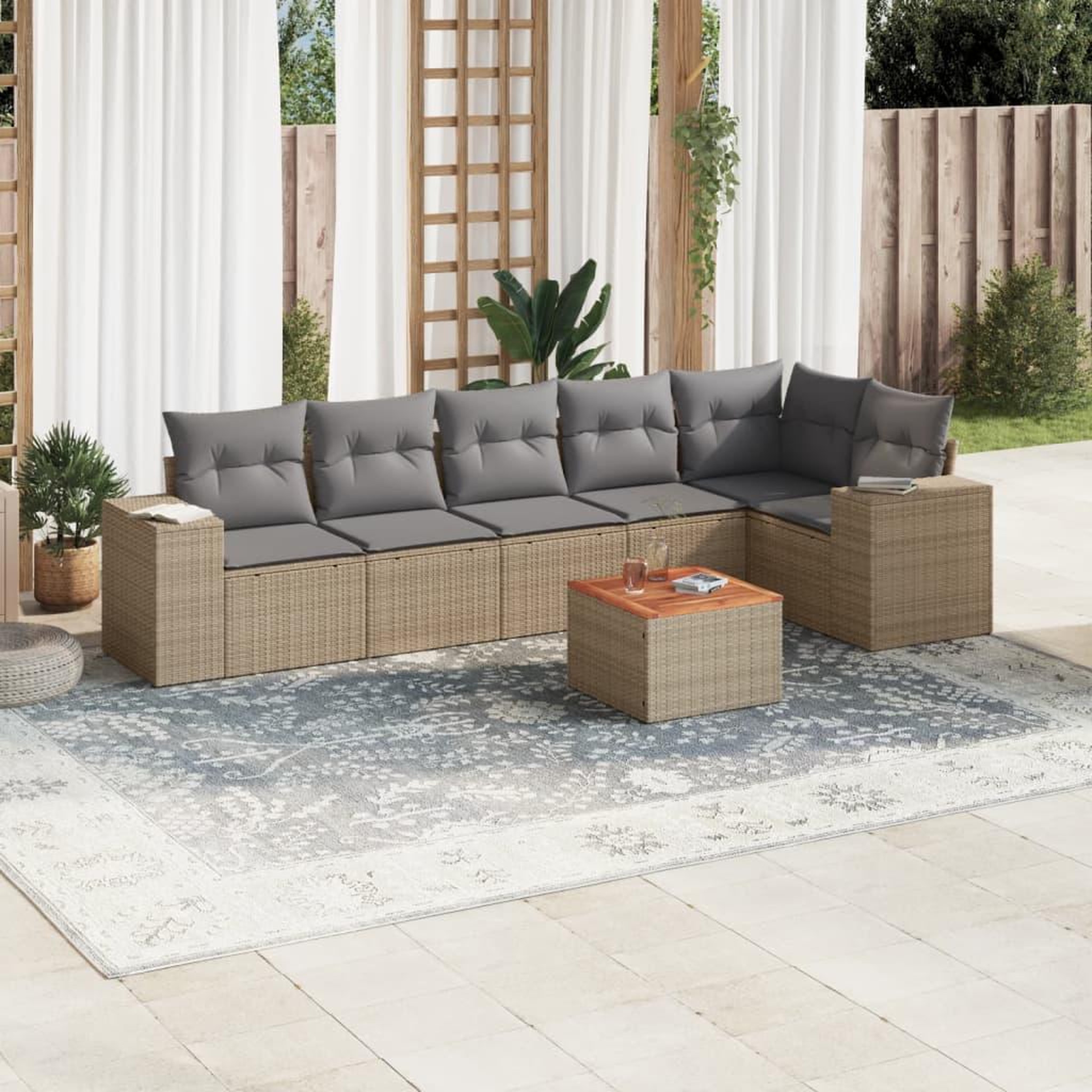 VIDAXL Salon de jardin avec coussins 7 pcs beige resine tressee