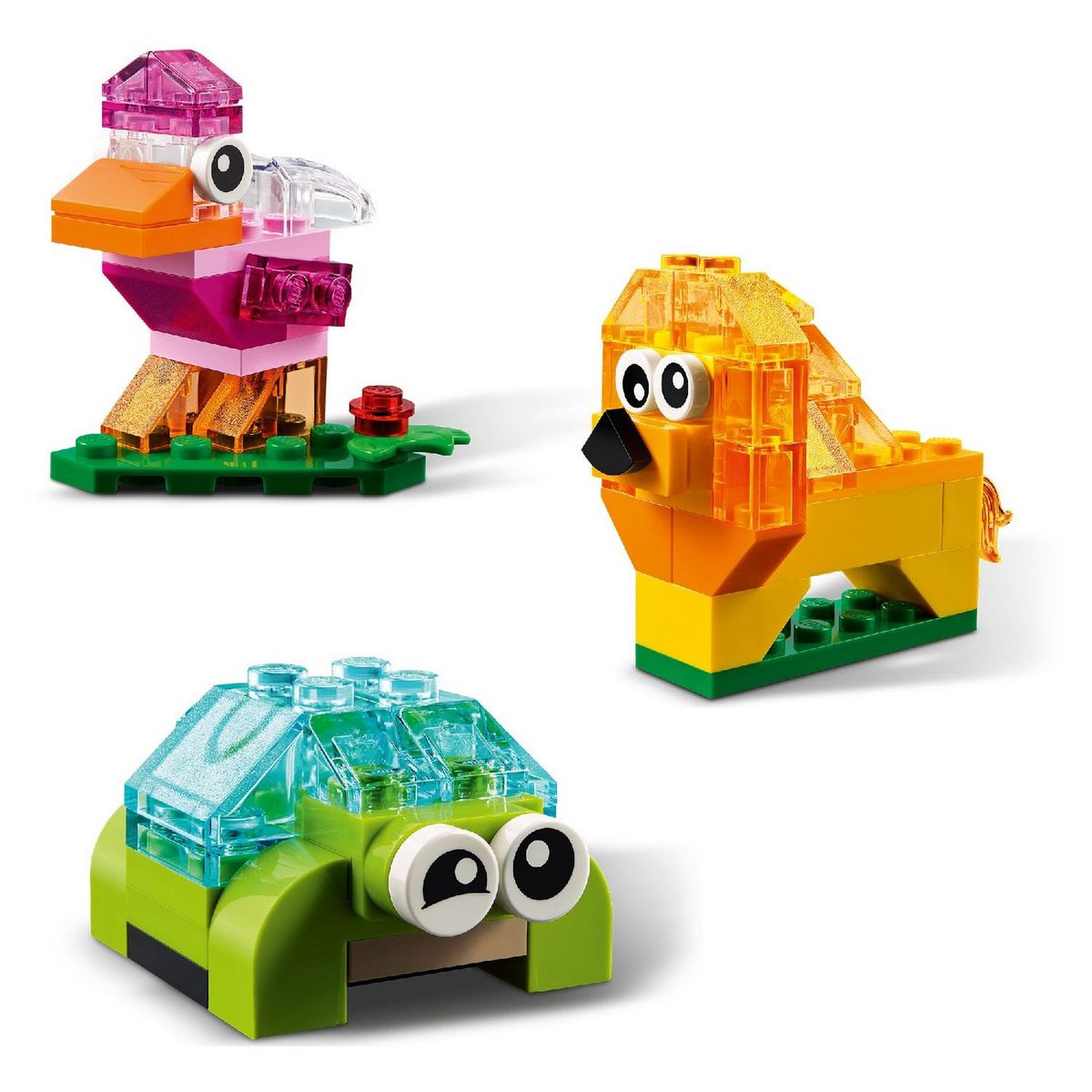 LEGO Classic 11013 - Briques transparentes créatives, Set avec Animaux Lion, Oiseau, Tortue, Jeu de Construction Enfants +4 ans