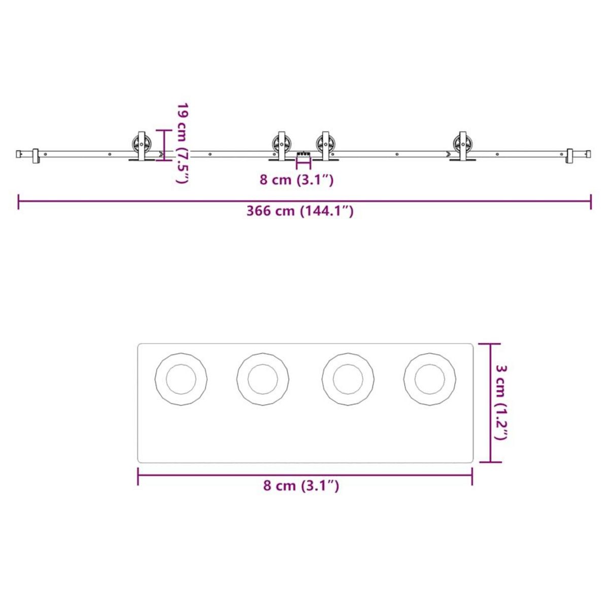 VIDAXL Kit de quincaillerie de porte coulissante 366 cm acier noir