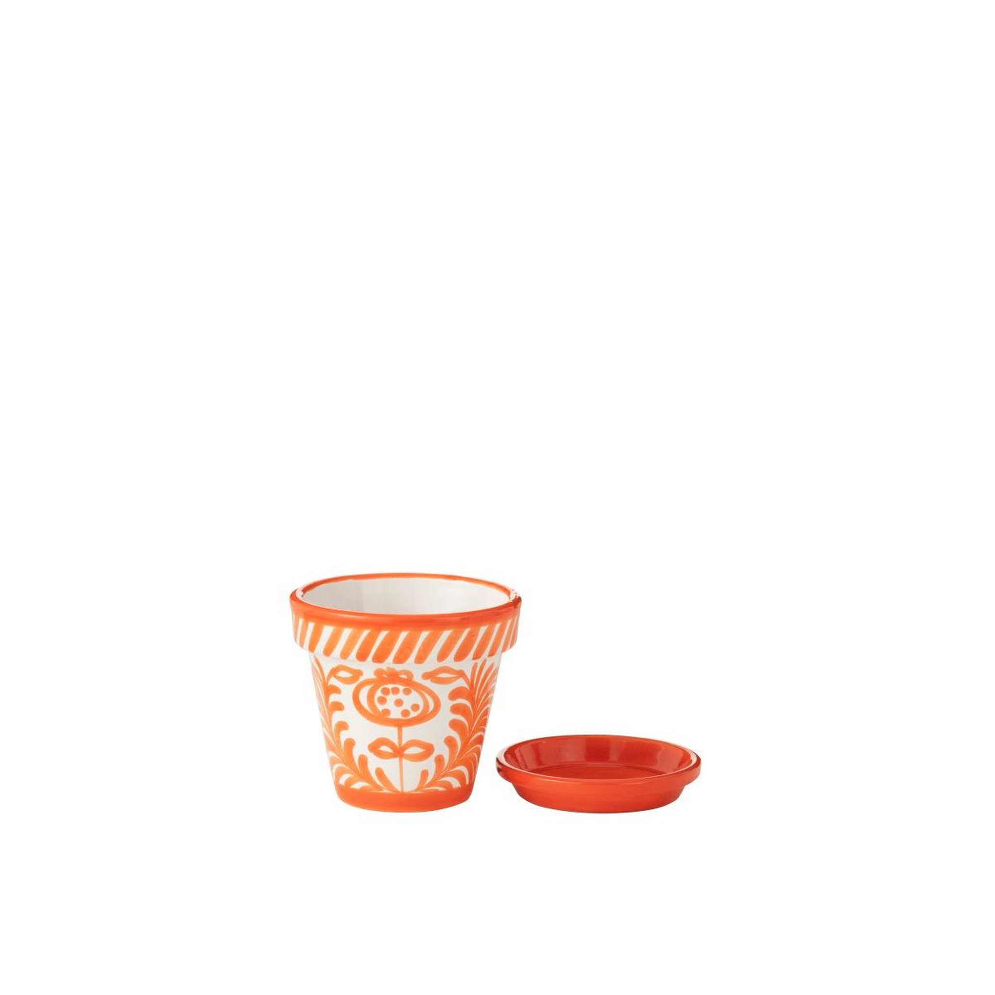 Voir la diapositive 2 : J-LINE Pot Avec Soucoupe en Céramique  Granada  21cm Orange