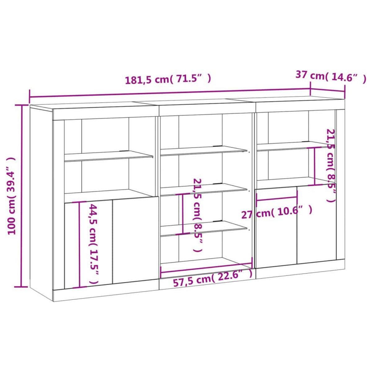 VIDAXL Buffet avec lumieres LED sonoma gris 181,5x37x100 cm