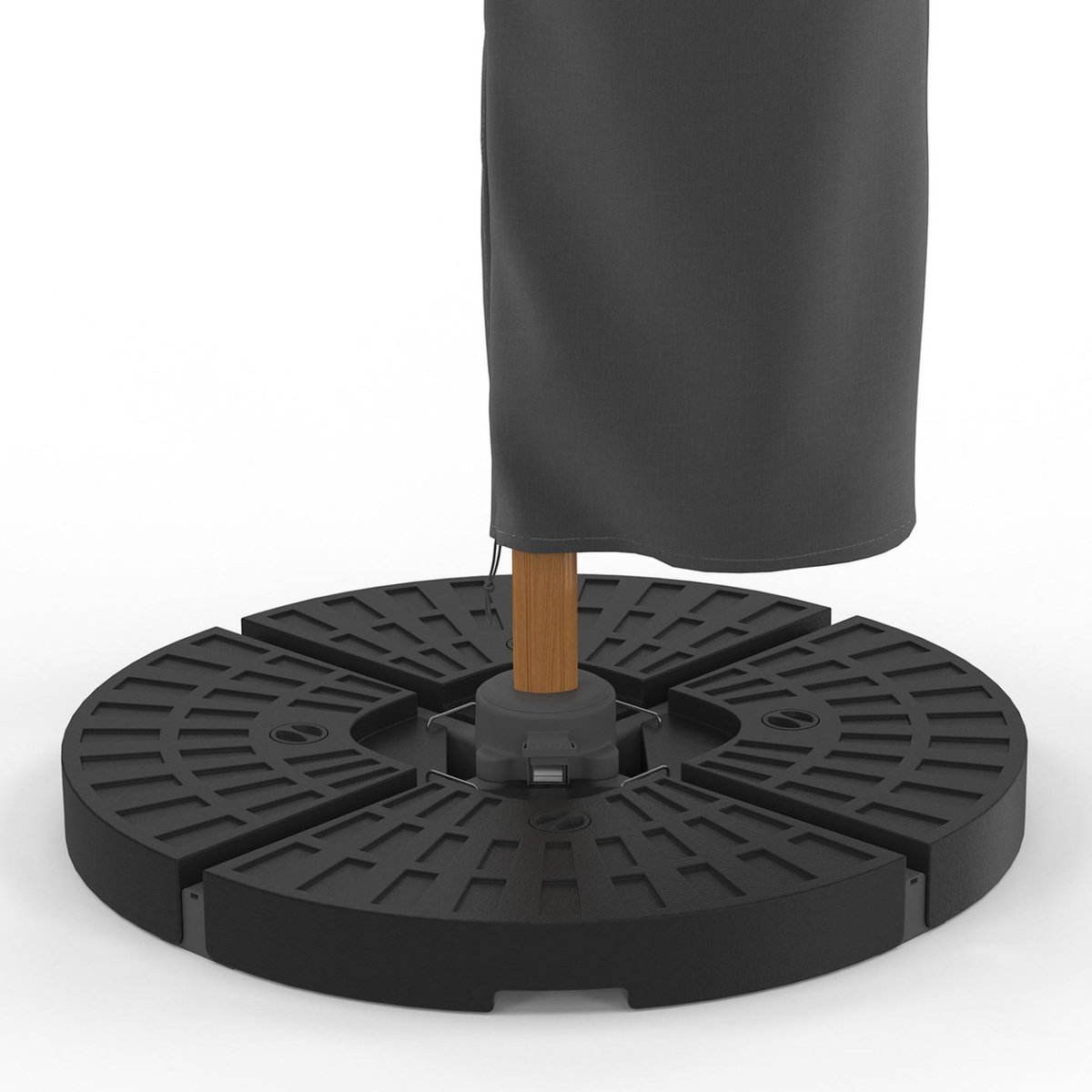 ID MARKET Parasol déporté inclinable rotatif 360 CALVI mat effet bois et toile grise 3X4M avec housse