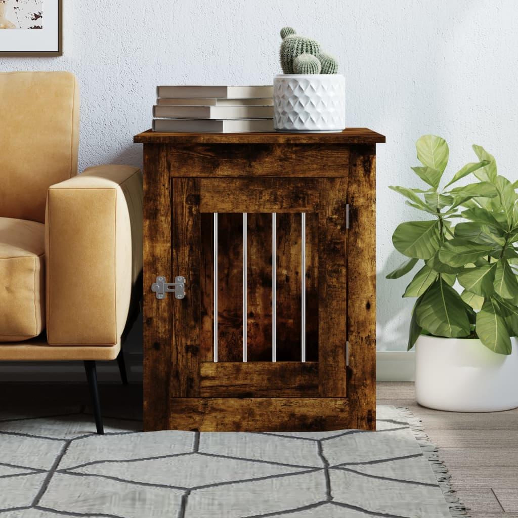 Voir la diapositive 3 : VIDAXL Meuble de cage pour chiens chene fume 55x75x65 cm