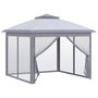Voir la diapositive 1 : OUTSUNNY Tonnelle barnum de jardin pop-up pliant - dim. 3,30L x 3,30l x 2,88H m - hauteur réglable, double toit, sac transport - métal époxy, oxford, moustiquaires - gris