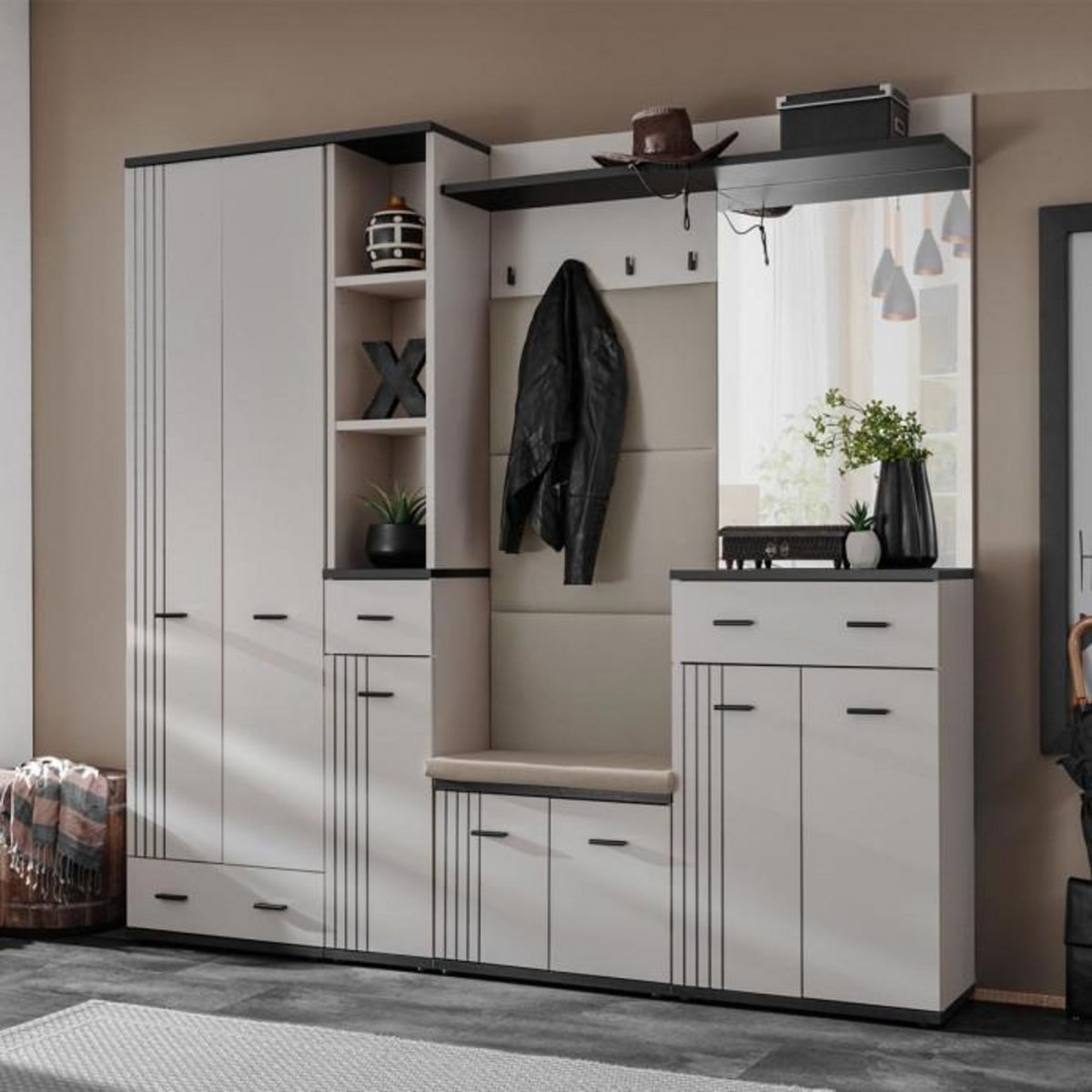 Paris Prix Ensemble Vestiaire Rembourré 6P  Hugo  210cm Gris & Noir