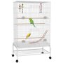 Voir la diapositive 1 : PAWHUT Cage à oiseaux sur roulettes - étagère, plateau déjection, 3 perchoirs, 4 mangeoirs, 2 portes, 8 trappes, accessoires - acier