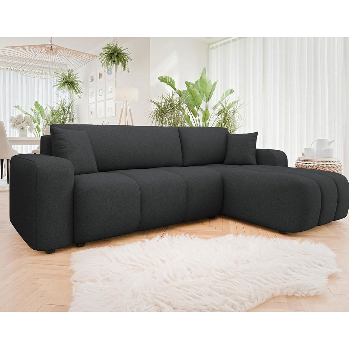 BEST MOBILIER Nicole - canapé d'angle réversible 4 places convertible avec coffre en tissu