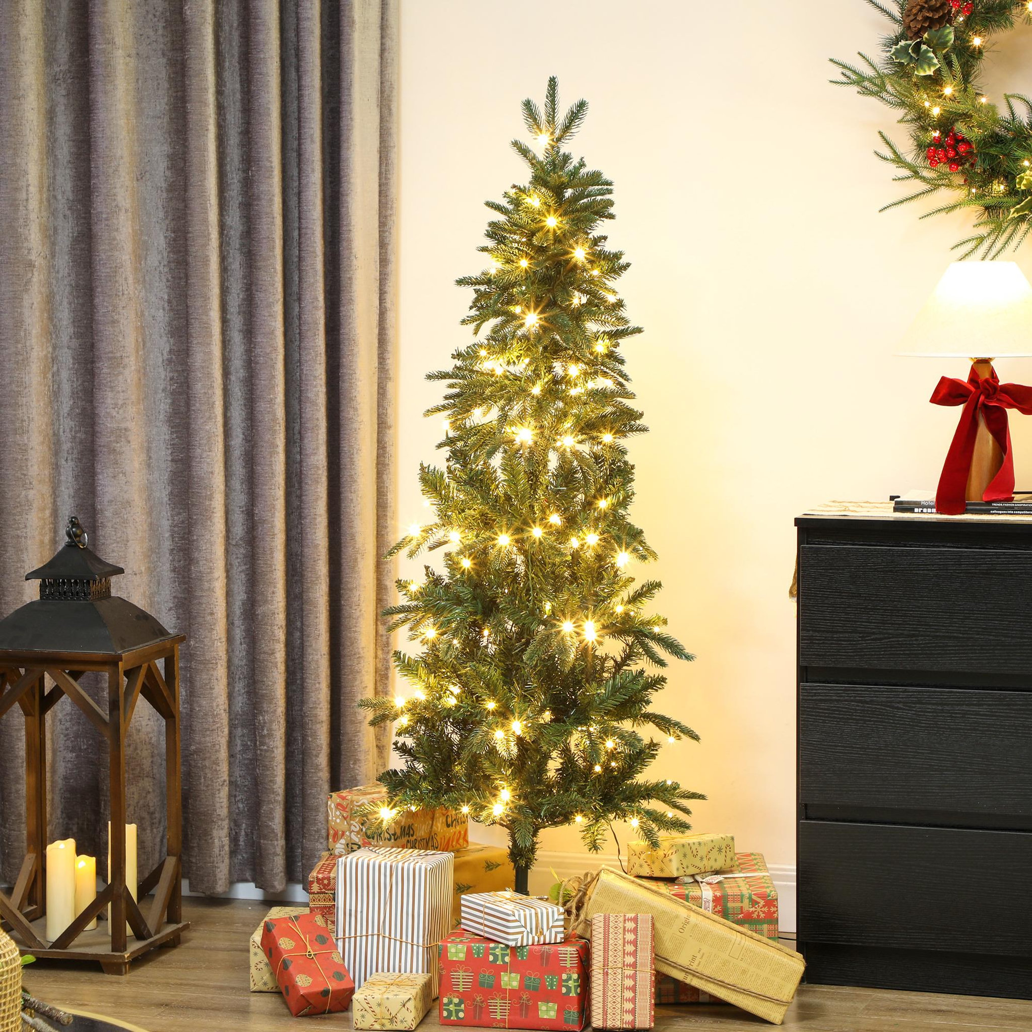 Voir la diapositive 4 : HOMCOM Sapin de noël artificiel led x 150 blanc chaud 8 modes h.150 cm 431 branches support vert
