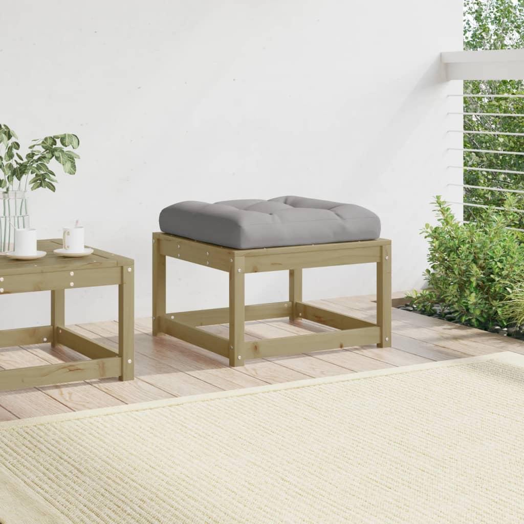 Voir la diapositive 3 : VIDAXL Repose-pied de jardin avec coussins bois de pin impregne