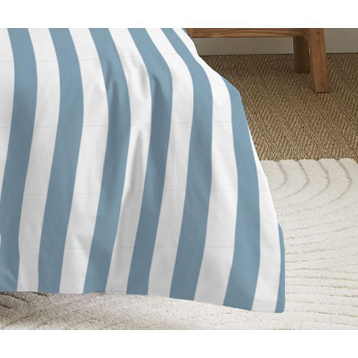 COTON PUR Parure de draps 4 pièces pour lit 160 x 200 cm  Grande largeur  Anatole azur