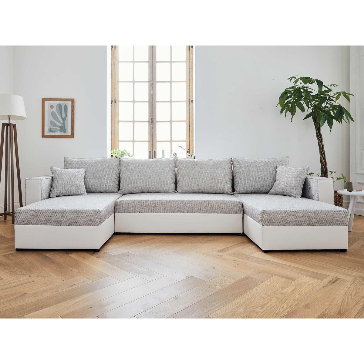 BEST MOBILIER Opale - canapé panoramique en u - 7 places - convertible - avec coffre - en tissu et simili