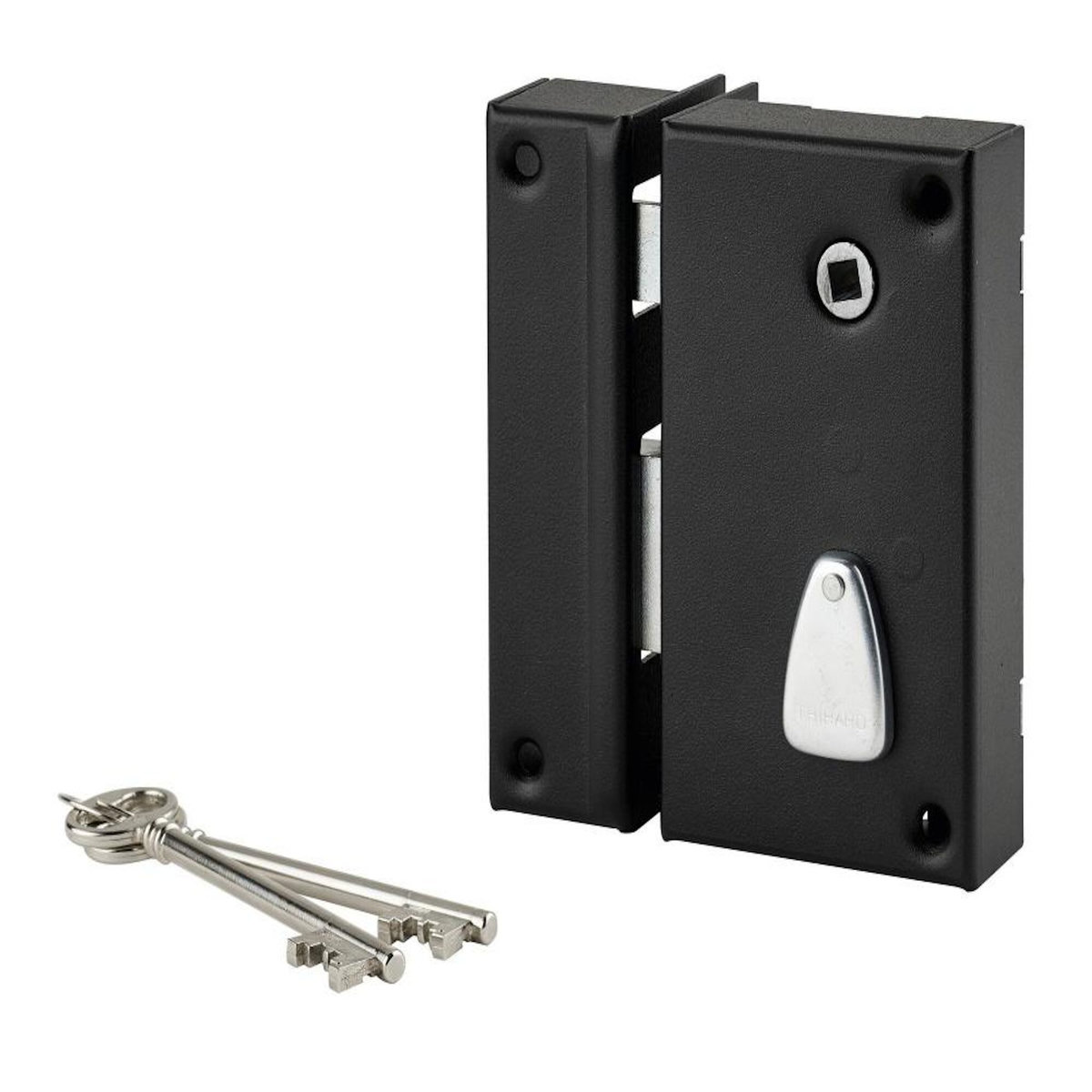 THIRARD Serrure applique verticale 6 gorges, à fouillot, coffre 75x130mm, version gauche, 2 clés, finition noire