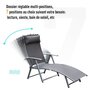 Voir la diapositive 5 : OUTSUNNY Outsunny transat chaise longue bain de soleil pliable dossier inclinable multi-positions têtière fournie 137L x 64l x 101H cm métal époxy textilène gris