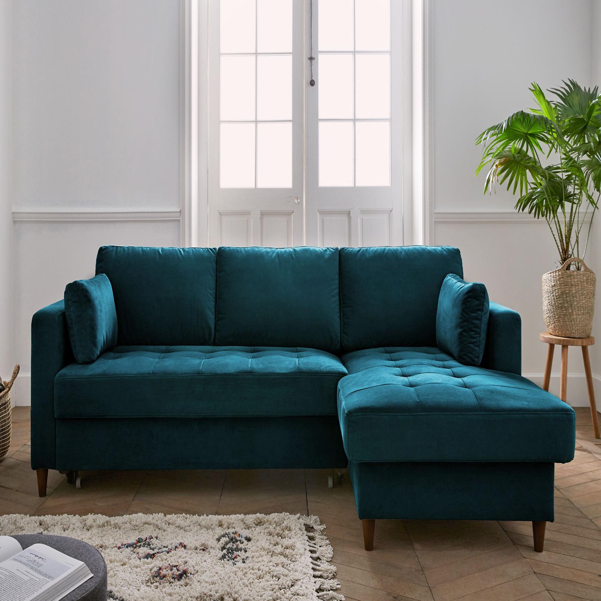 Voir la diapositive 2 : BEST MOBILIER Anna - canapé d'angle droit - 4 places - convertible avec coffre - en velours