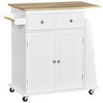 HOMCOM Desserte de cuisine multi rangements 2 tiroirs placard 2 portes avec étagère 3 range-bouteilles porte-torchons MDF hévéa. Coloris disponibles : Blanc, Noir