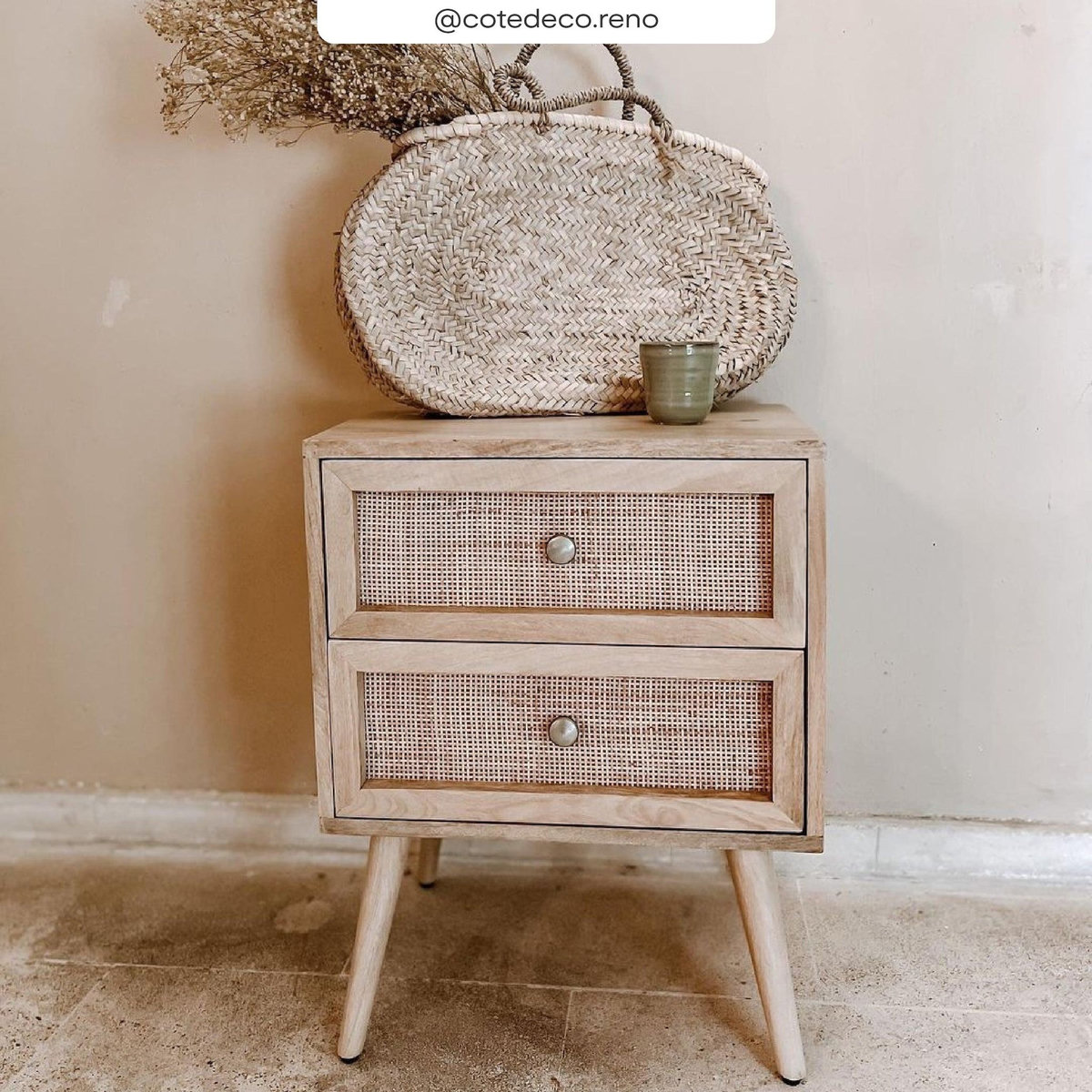 Rendez vous déco Table de chevet 2 tiroirs en cannage et bois de manguier-Cody
