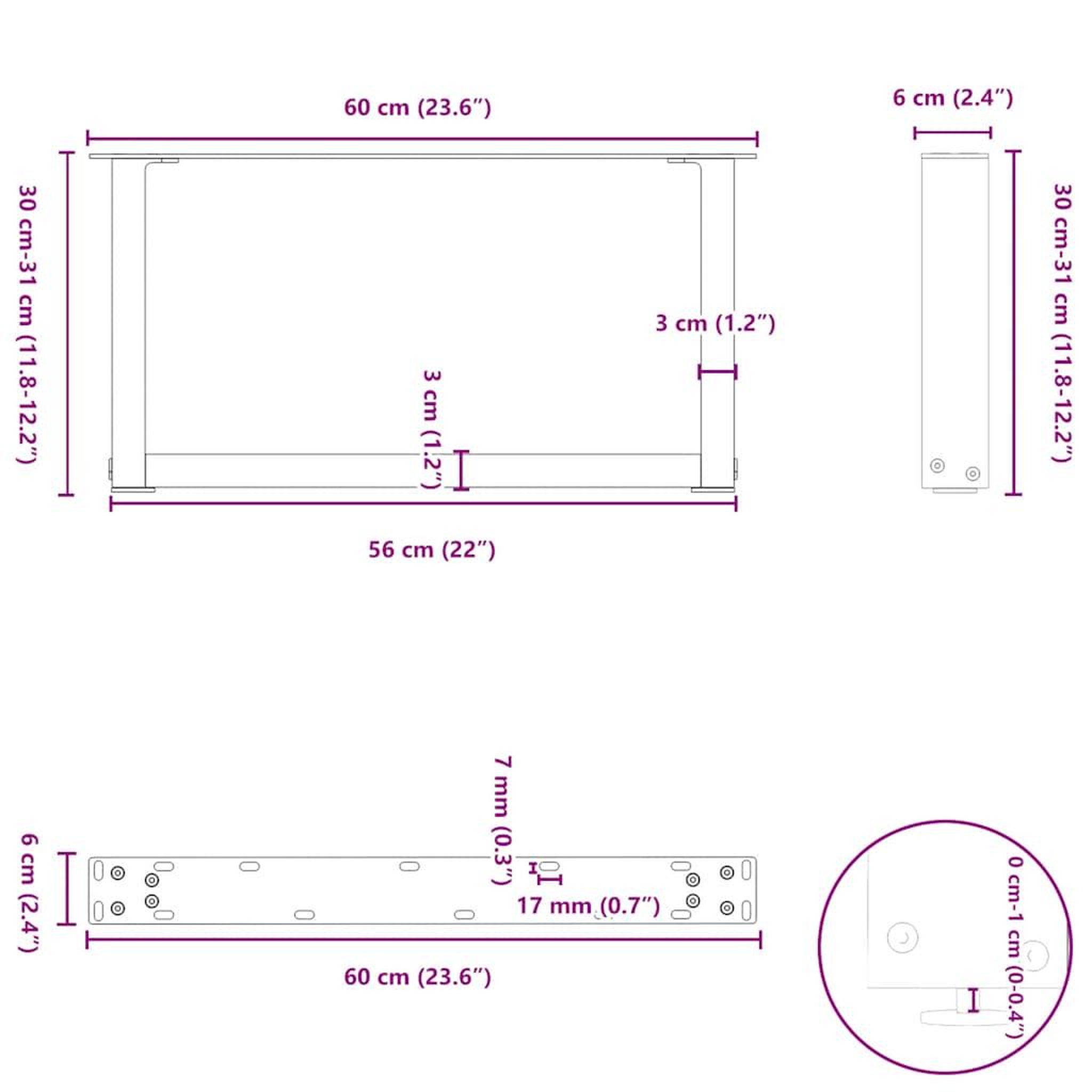 Voir la diapositive 6 : VIDAXL Pieds de table basse forme de U 2 pcs noir 60x(30-31) cm acier