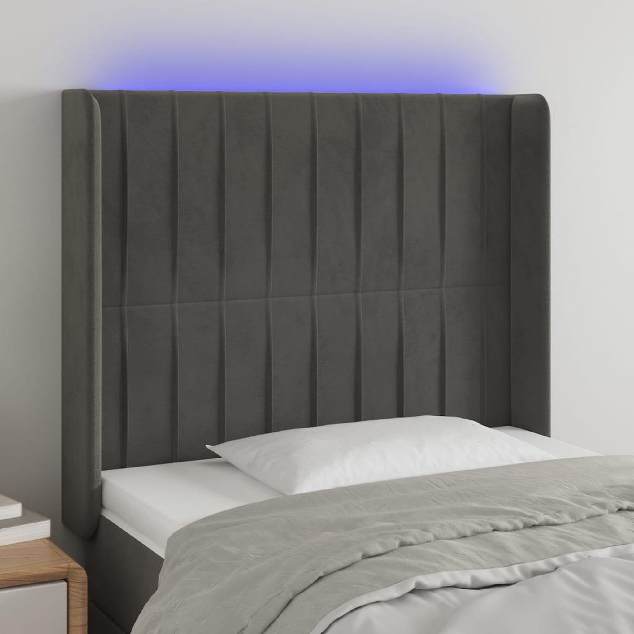 Voir la diapositive 1 : VIDAXL Tete de lit a LED Gris fonce 103x16x118/128 cm Velours