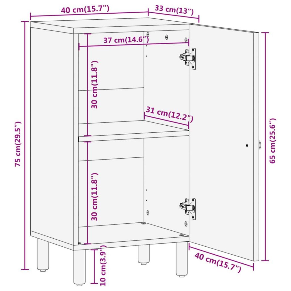 VIDAXL Armoire laterale 40x33x75 cm bois massif d'acacia
