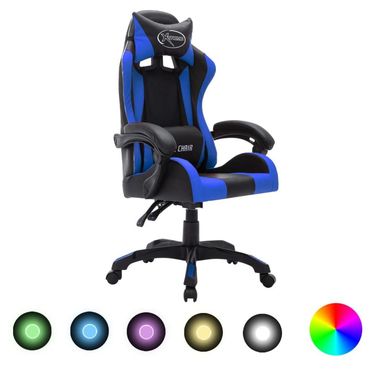 VIDAXL Fauteuil de jeux video avec LED RVB Bleu et noir Similicuir
