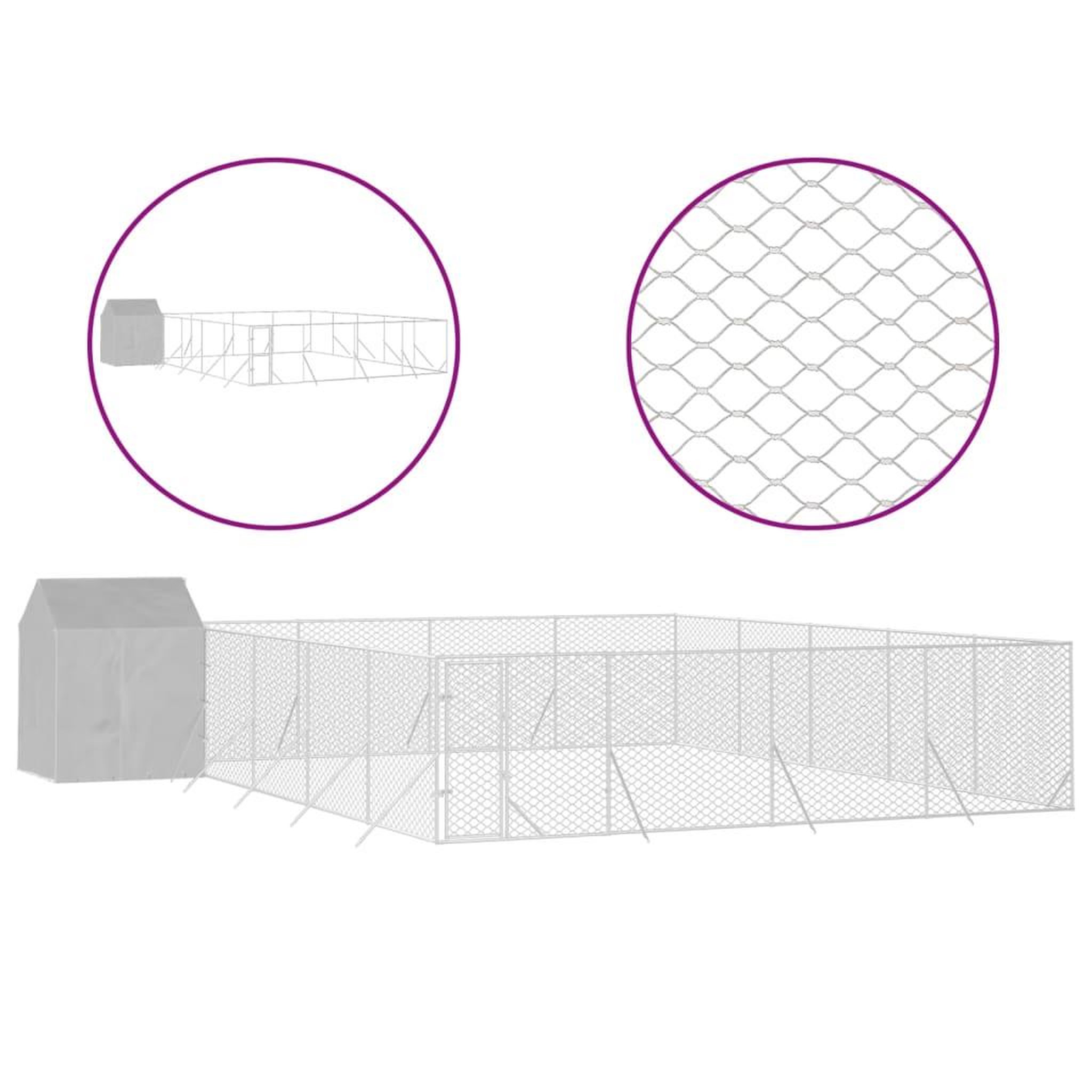 Voir la diapositive 2 : VIDAXL Chenil d'exterieur pour chiens avec toit argente 10x10x2,5 m