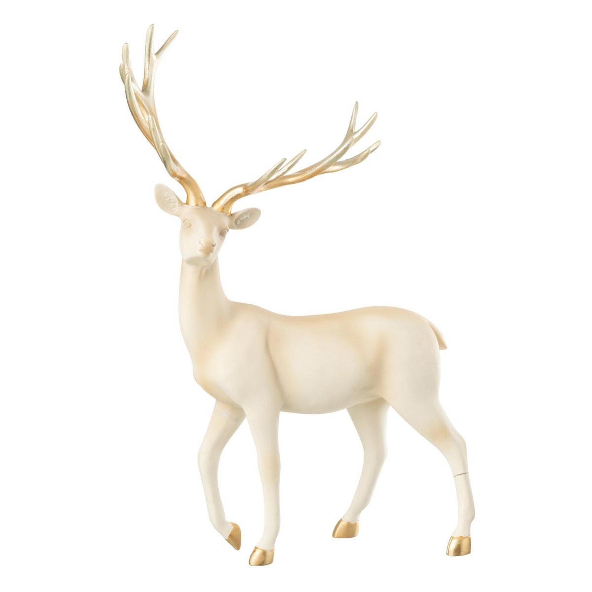J-LINE Statuette cerf déco  promenade  40cm beige clair