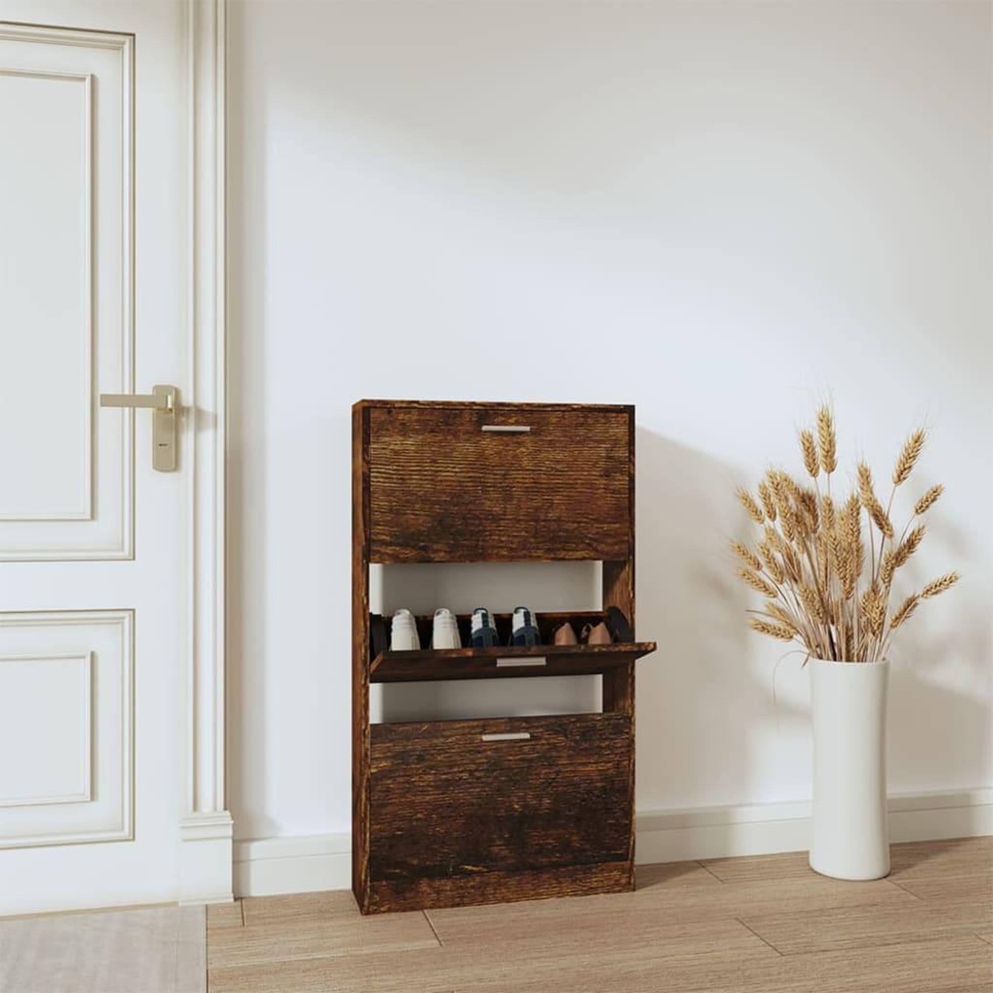 Voir la diapositive 1 : VIDAXL Armoire a chaussures Chene fume 59x17x108 cm Bois d'ingenierie