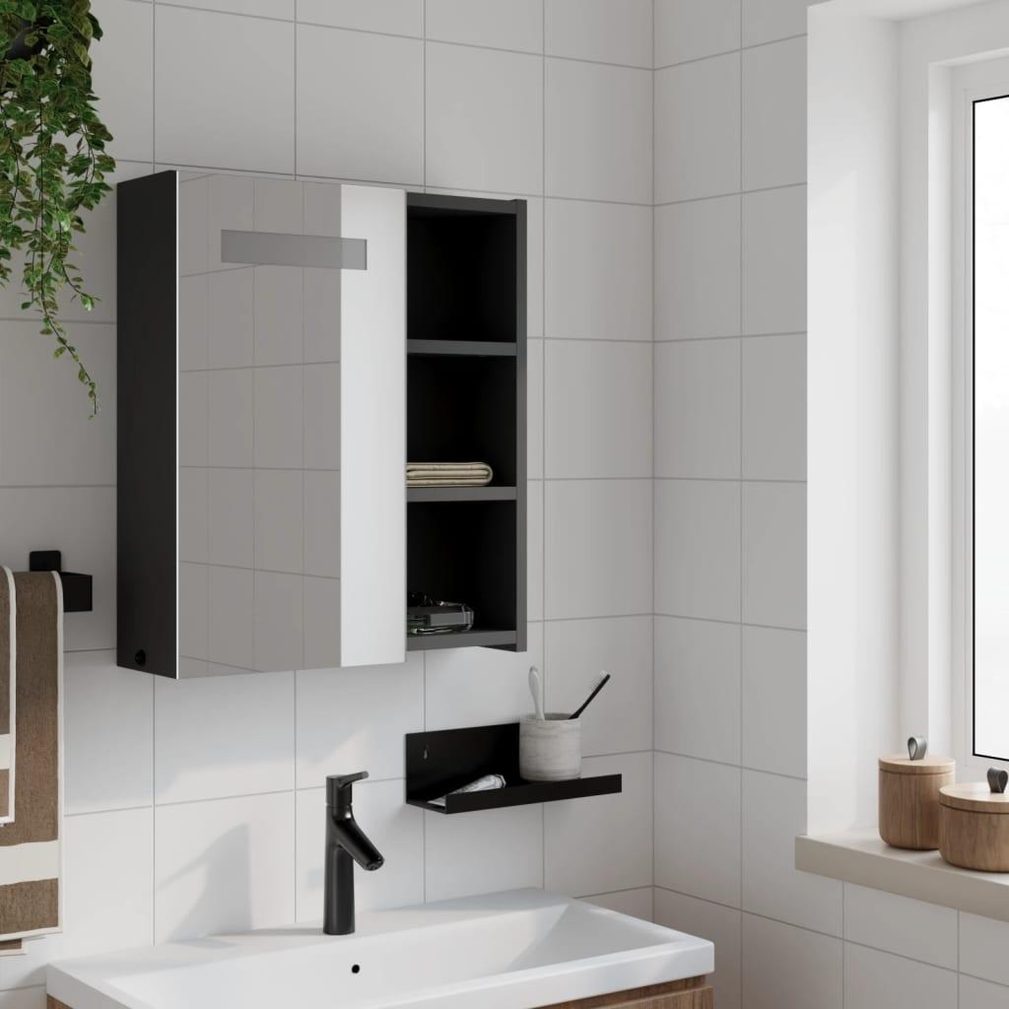 Voir la diapositive 3 : VIDAXL Armoire de salle de bain a miroir avec LED noir 45x13x52 cm