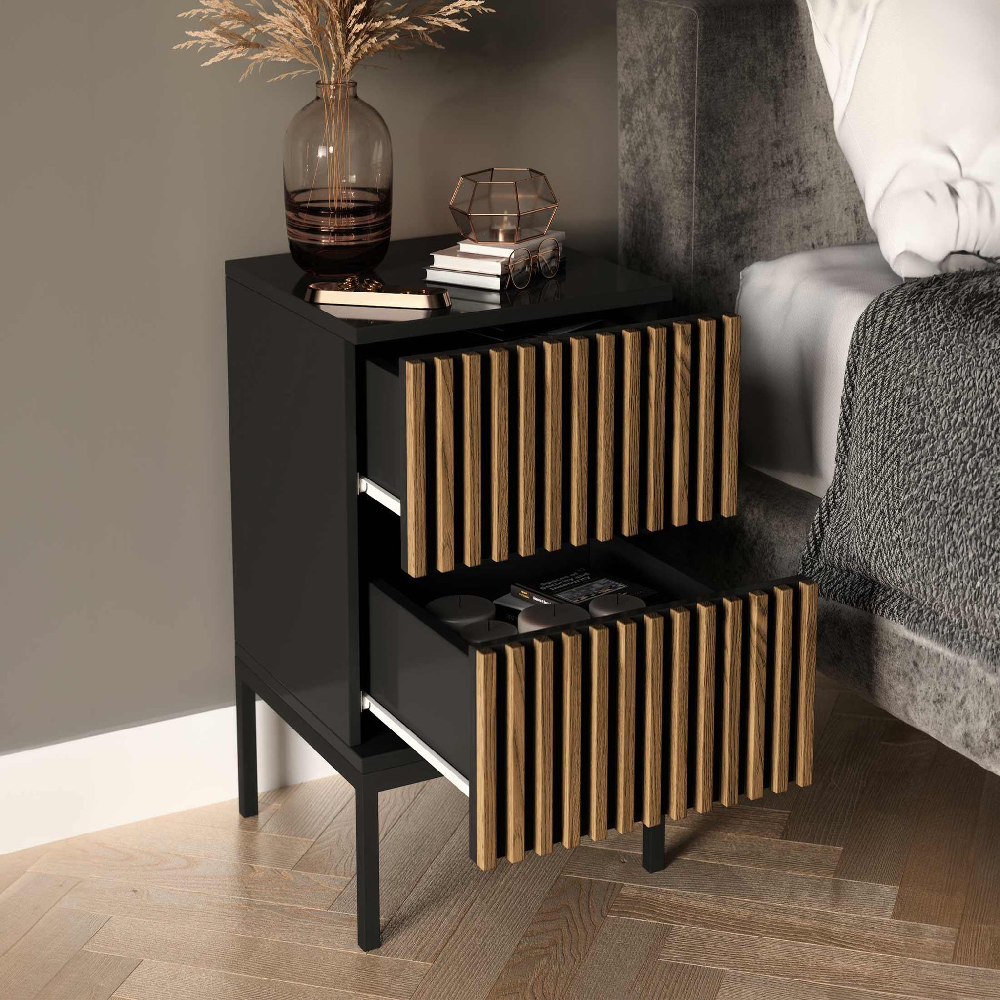 Voir la diapositive 2 : BEST MOBILIER Savanna - table de chevet - effet bois et noir - 40 cm