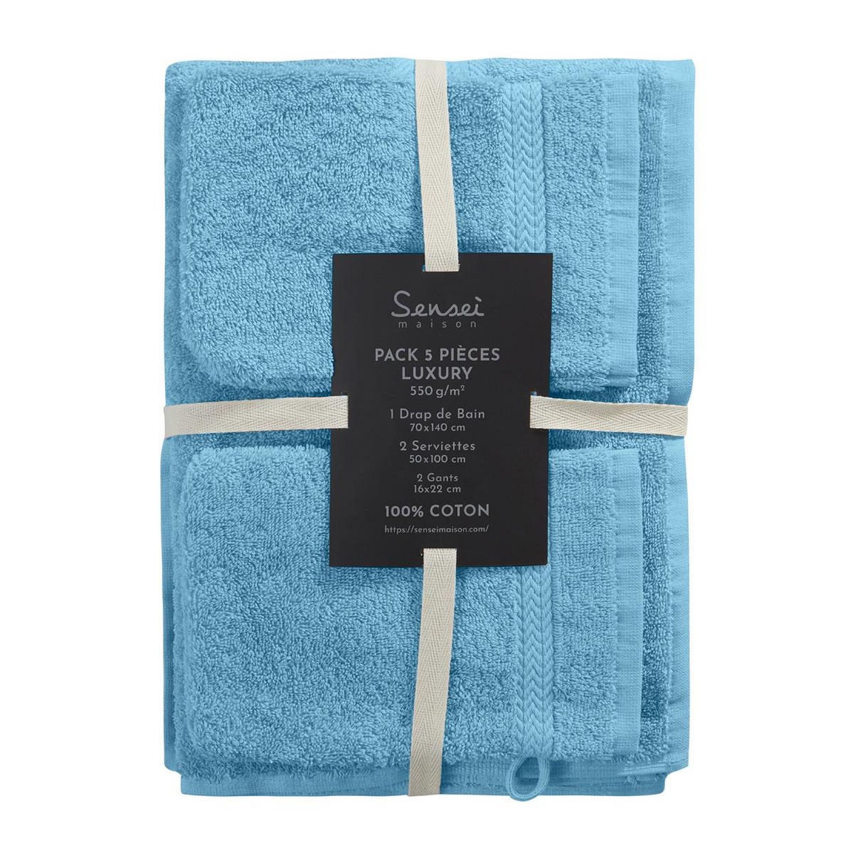 Sensei Maison Ensemble de bain 5 pièces (1 drap de bain + 2 serviettes de toilette + 2 gants) LUXURY